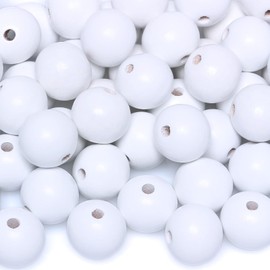20mm White Round Wooden Beads for Garland, Smooth Loose Beads Spacer Beading Supplies for Jewelry Necklace/Bracelet DIY Craft Decorations, 48pcs(4mm Hole)