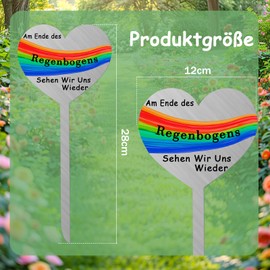 Suprbee Grave Ornament, Weatherproof: Grave Decoration, Weatherproof, Grave Stake, Heart, Stainless Steel, Grave Decoration with Engraving, At the End of the Rainbow, Wir Uns Wieder