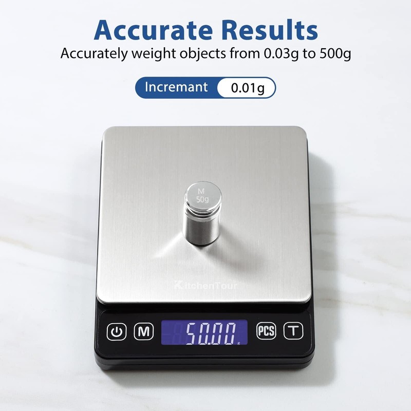 KitchenTour Digital Kitchen Scale - 500g/0.01g High Accuracy Precision Multif...
