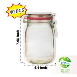 40 Mason Jar Bags, Reusable Mason Jar Ziplock Bags Airtight Food Snack Sandwich Storage Bag Zipper Sealed Bags for Kids Camping