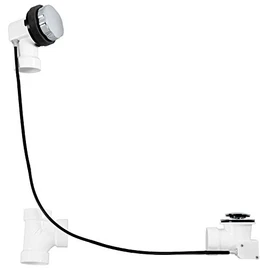 Westbrass D50P45-26 45" Cable Drive Standard Bath Drain Trim Kit with Rotary Overflow Cover Knob, Pop-Up Stopper and Sch. 40 PVC Fittings, Polished Chrome