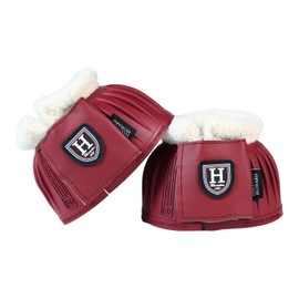 Harrison Howard Rubber Pull-on Bell Boots with Fleece Lining and Extra-Large Leather Touch-Close Tape Hoof Overreach Protection for Horses Sold in Pairs Wine Red XL