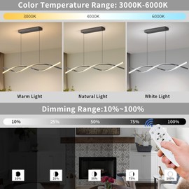 LannlKer Modern LED Pendant Lights, 39in Chandelier Dimmable with Remote Control 3000k-6000K Adjustable Color Temperature, Aluminum Island Lighting Lamp Fixture for Kitchen, Dining Room, Billiard Room