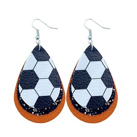 Colorful World Cup Soccer Leather Dangle Earrings Glitter Layered Sports Lover Ball Teardrop Earrings for Women Jewelry(G)