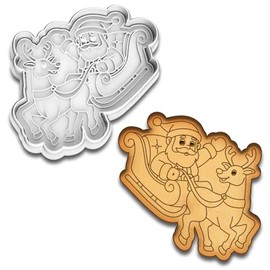 Santa in Sleigh with Reindeer Cookie Cutter & Stamp - 4.25x4.09 Inches, Perfect for Christmas Baking