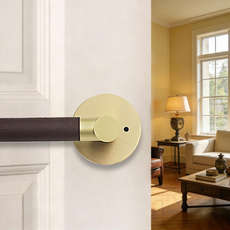 FLIRABBIT Leather Wrapped Brass Privacy Door Handle – Brass Interior