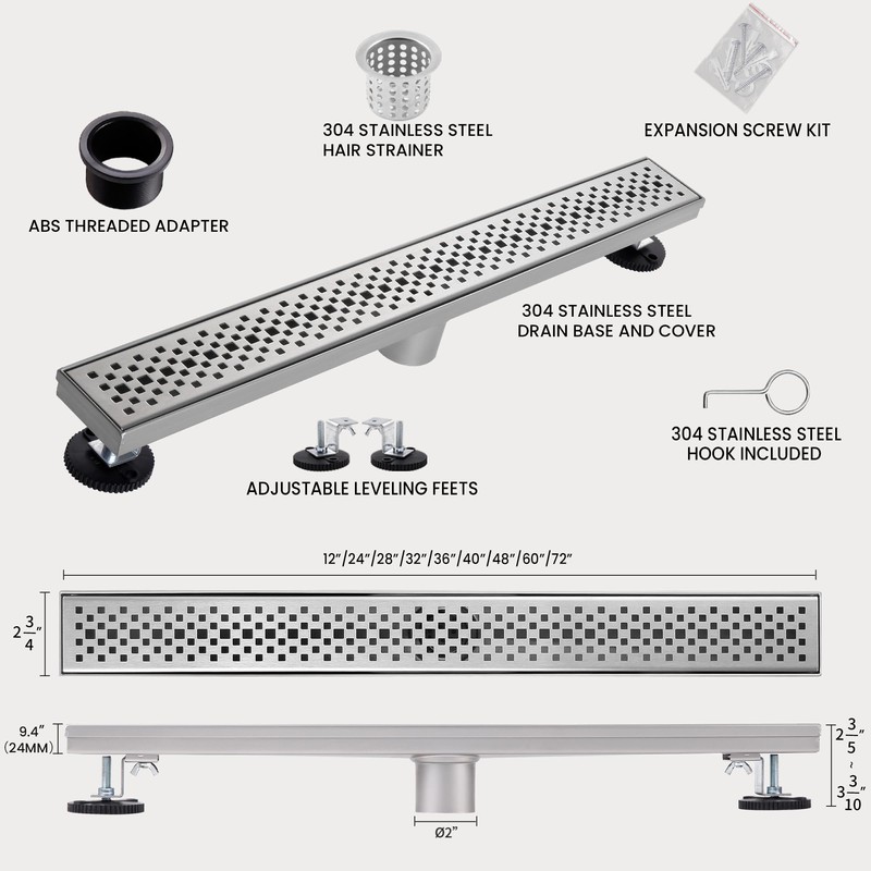 muschbath 28 Inch Linear Shower Drain, Brushed Nickel Shower Drain,