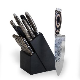 Kitchen Knife Set – 15-Pcs High-Carbon Steel Knife Set with Sharpener, Scissors and Holder – Ergonomic Wooden Handle – Ultra-Sharp Professional Kitchen Knives