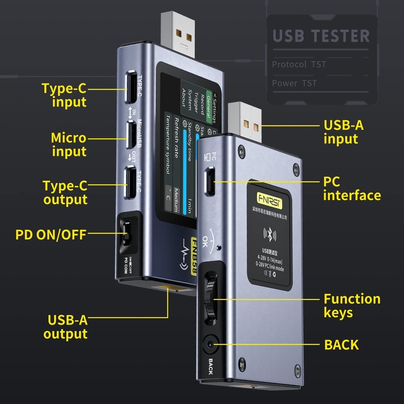 USB Tester 4-28V 7A LCD USB A&C Voltage Current Power