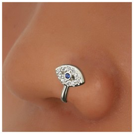 Inateannal Boho Crystal Evil Eye Nose Ring Gold Fake Septum Nose Rings U Shaped Clip On Nose Stud CZ Eye Nose Ring Cuff Evil Eye Not Piercing Nose Ring Jewellery for Women Girls, Stainless Steel