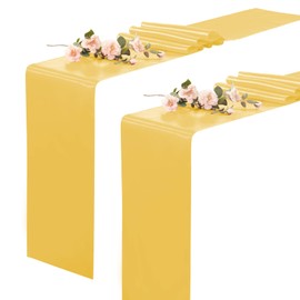 KKJIAF 2 Pack Gold Table Runners 12 x 108 Inch, Rectangular Smooth Satin Silk Table Runner for Wedding, Banquet, Birthday Party Decoration