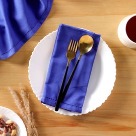 LANEPORTIA Hemstitch Cloth Napkins - 100% Cotton, Set of 6 Dinner Napkins 18x18 inches with Hemmed Edges - Soft, Reusable and Washable Napkin, Ideal for Events, Parties & Everyday Use - Ink Blue