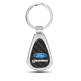 iPick Image Compatible with Ford F-250 Real Black Carbon Fiber Chrome Metal Teardrop Key Chain