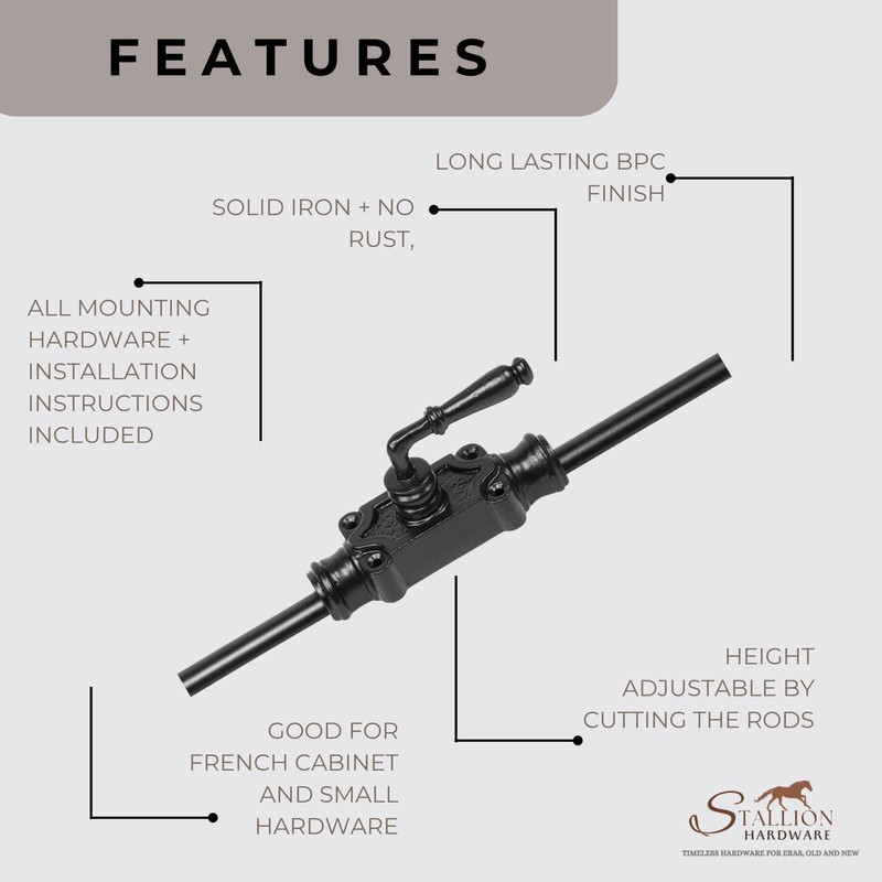 STALLION HARDWARE Durable Iron Lever Style Mini Cremone Bolt 2'