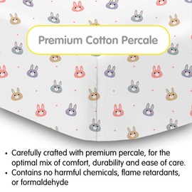 BreathableBaby Cotton Percale Fitted Sheet, for 52" x 28"/132 x 71 cm Crib & Toddler Bed Mattress, Rabbits (2-Pack)