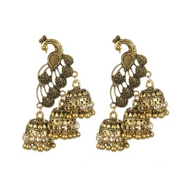 Jhumka Tassel Drop Earrings Indian Ethnic Vintage Earring Peacock Statement Oxidized Antique Traditional Jhumki Earring for Women Girls Party Festival Boho Bohemian Bollywood Jewelry Gift (Gold)