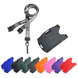 PCL media ltd Grey Staff Lanyard with Card Holder Safety Breakaway Clip Staff Lanyard with Card Holder & Matching Dual Double Sided Colour Badge Holder