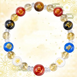 Yokohama Wakuwaku kan Lucky Bracelet auspicious design japan traditional luck money cool design Agate Onyx Tiger Eye Citrine crystal