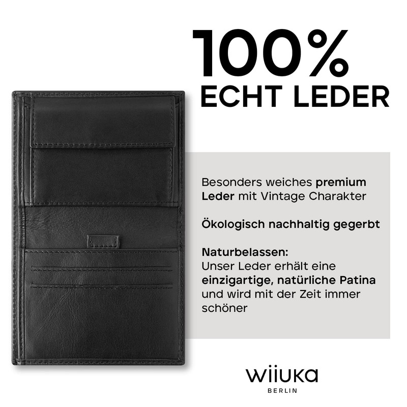 WIIUKA Men's Leather Wallet Slim Design with RFID Protection, Handmade,
