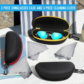 3 Pack Sunglasses Case Portable Travel Zipper Eyeglasses Case Hook With Cleaning Cloth (A-black+yellow+red)
