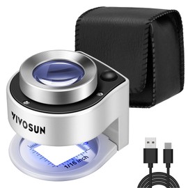 VIVOSUN 30X Rechargeable Loupe, Portable Mini Magnifier, Desktop Magnifying Glass with 3 LED & 3 UV Lights, for Jewelry, Gems, Watches, Coins, Stamps, White