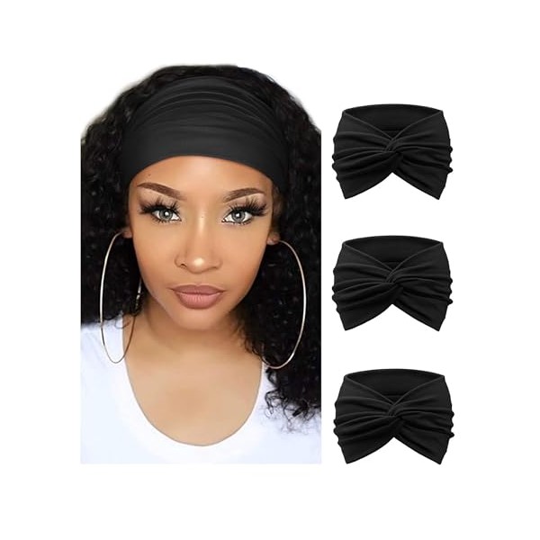 Weardear Damen Stirnband Elastische Stirnbänder Kopfband Kopf Wickeln Haarband Schwarz765