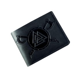 Wallet Genuine Black Leather RFID Blocking Bifold - Vikings Gift for Men - Embossed Leather Wallet - Pocket Wallets - Vikings - Valcnut kvs