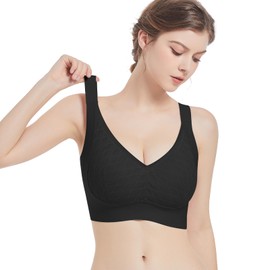 Yienshoo Lace Full Coverage Wireless Seamless Bras for Women, Padded Push Up Deep V Neck Plus Size Bras with Extra Extender Black