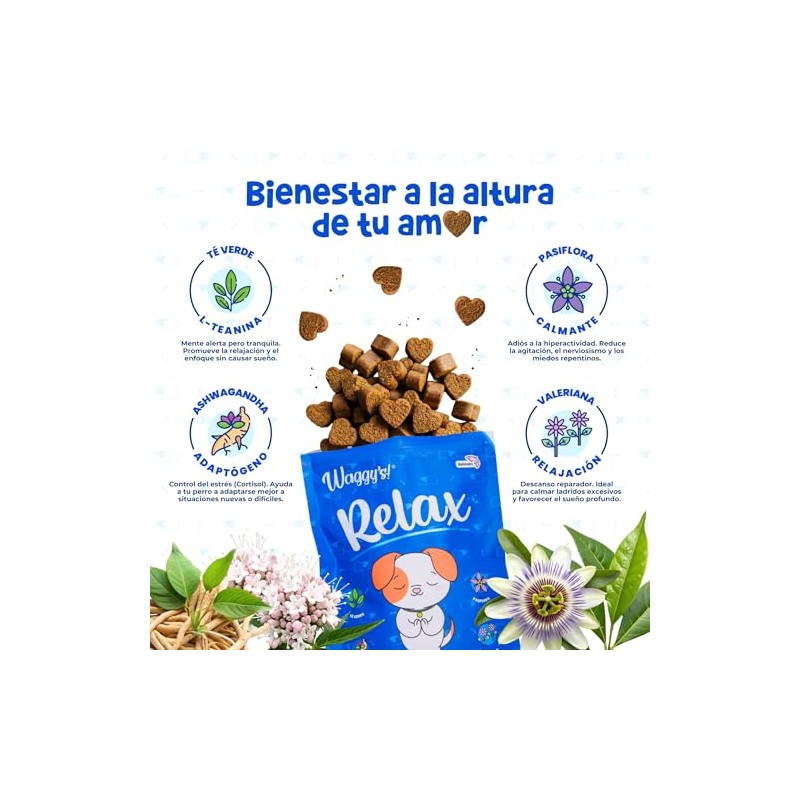 Waggys Relax, Relajante Natural para Estrés y Ansiedad en Perros,