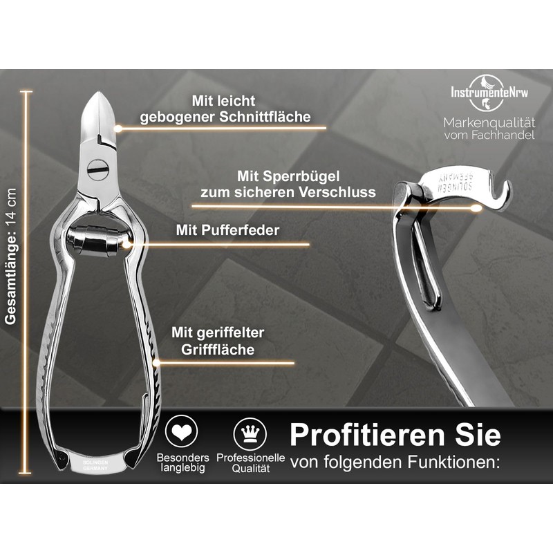 Solingen Nail Clippers 14 cm Made in Germany with Sharp