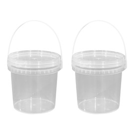 DOITOOL 2Pack Clear Plastic Bucket with Lid and Handle (1L) Ice Cream Tub with Lids, Food Grade Round Plastic Pail Container, Freezer Food Storage Containers