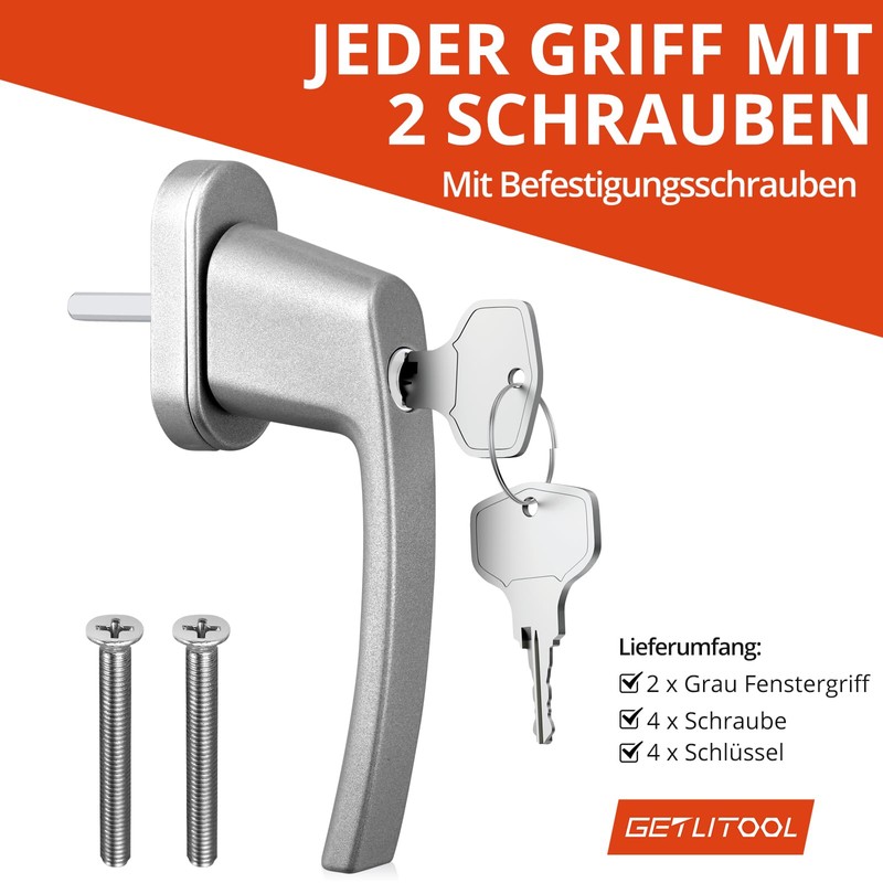 GETLITOOL Lockable Window Handles, Pack of 2 Aluminium Window Lock