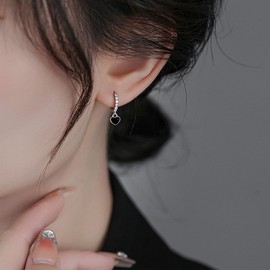 SLUYNZ Sterling Silver CZ Black Heart Hoop Earrings for Women Teens Small Love Hoop Earrings Huggie Drop Earrings (A-Silver)