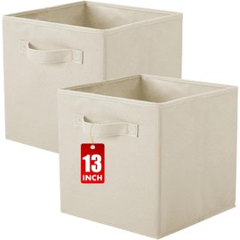powerking Cube Storage Boxes, Foldable Fabric Storage Bins And Cloth Storage Organizer Drawer For Shelves, Closet And Toys Storage, 13 X 13 X 13 INCH, 2 Pack (Beige)