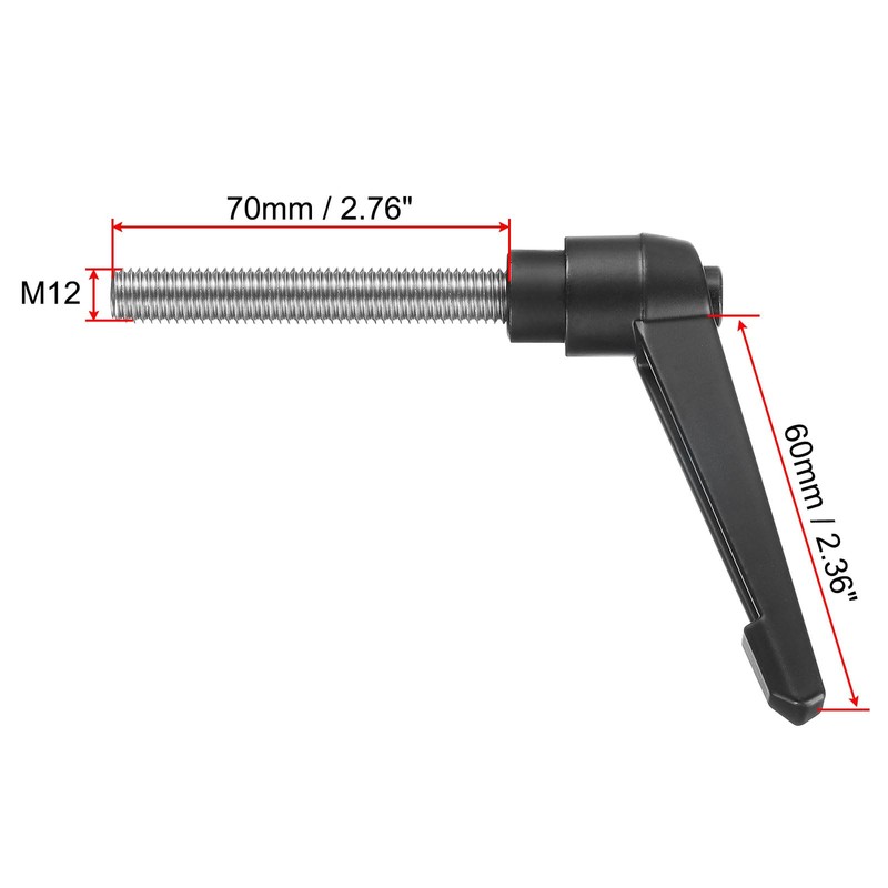 sourcing map Adjustable Clamping Lever Handle M12 x 70mm Metric