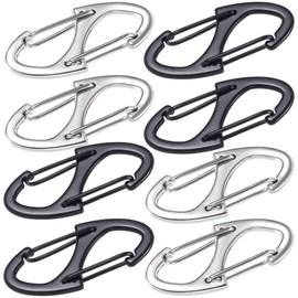 Hzopcw 8pcs Anti Theft Zipper Clips, Dual Opening Safety Zipper Lock, S Spring Carabiner Clips for Traveling Camping Fishing- Silver & Black