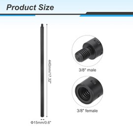 MECCANIXITY Metal Microphone Stand Extension Tube 3/8" Male to 3/8" Female Mic Extension Pipe Stand Extenders Screw Rods for Extended Microphone, 17.32x0.6 Inch, Black
