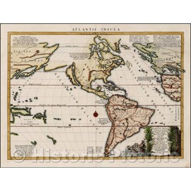 Historic Map - Atlantis Insula/Map of America, purporting to Show The Western Hemisphere, 1690, Nicolas Sanson - Vintage Wall Art 24in x 18in
