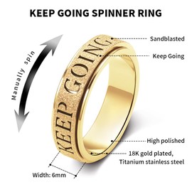 Fidget Toys Adults Anxiety Ring for Women: Fidget Spinner Cute Keep Going Symbol Thumb Ring Stainless Steel Gold Silver Black Size 5 6 7 8 9 10 (Gold Keep Going, 8)