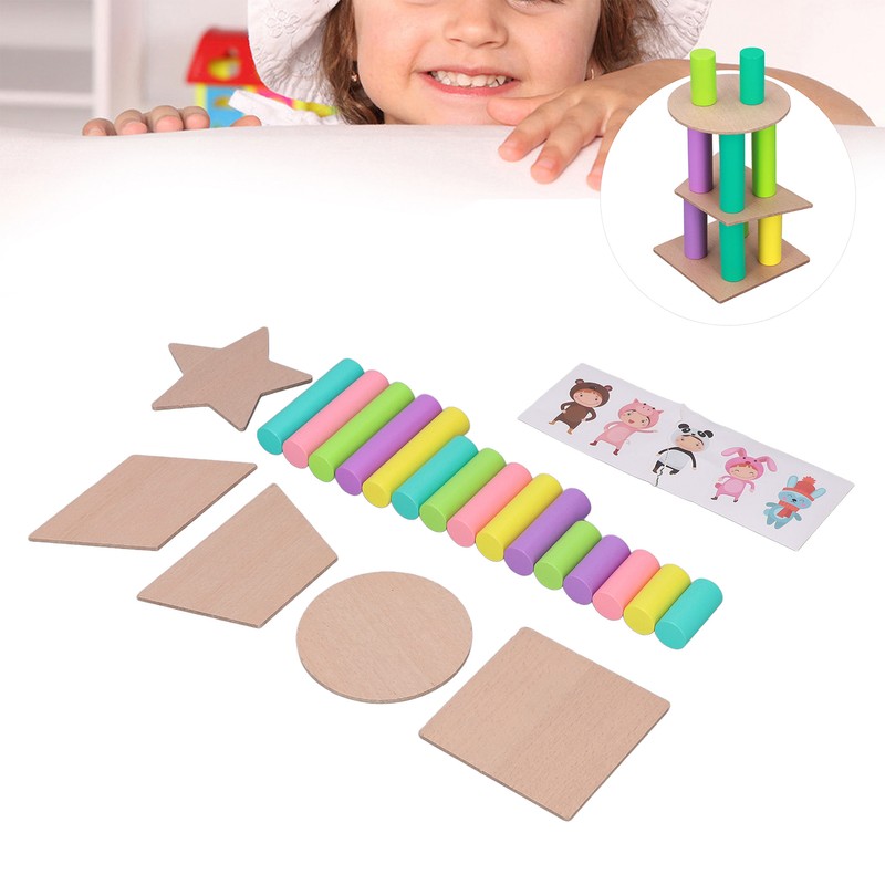 Wooden Tower Stacking Game Wooden Montessori Building Blocks Educational Desktop
