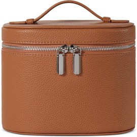 Neceser de maquillaje de viaje con compartimentos y asa, bolsa de aseo portátil para mujer, marrón, 19.3 x 14 x 15.2 cm, Clásico