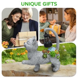 WENYLE Solar Garden Outdoor Statues Cat with Succulent Solar Lantern, Lawn Decor Kitten Figurine for Patio Balcony Yard, Yard Unique Christmas Birthdays Gift for Mom Grandma
