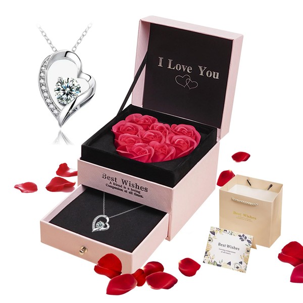 Joyero Rosa Eterna Joyero Rosa Conservada con Collar de Corazón