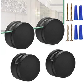 Black Frameless Mirror Mounting Hardware Kit Zinc Alloy Mirror Holders Mirror Mounting Brackets Glass Clips Clamps Bathroom Mirrors Supporting Sheet Fits for 3-5mm Thick Glass (4 Pack)