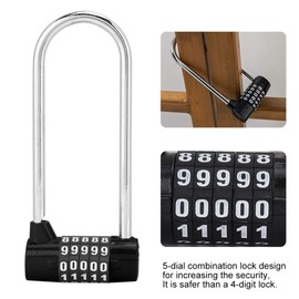 5 Digit Combination Alloy Padlock,U-Shape Security Code Lock Extra Long Cabinet Door Padlock Locker Lock, Re-settable Combo Lock, Gym Locker, School Locker(Black)