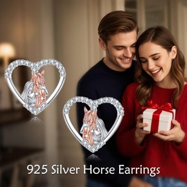 SHEAISRS Horse Stud Earrings for Women Sterling Silver Cute Horse Heart Earrings Horse Jewelry for Women