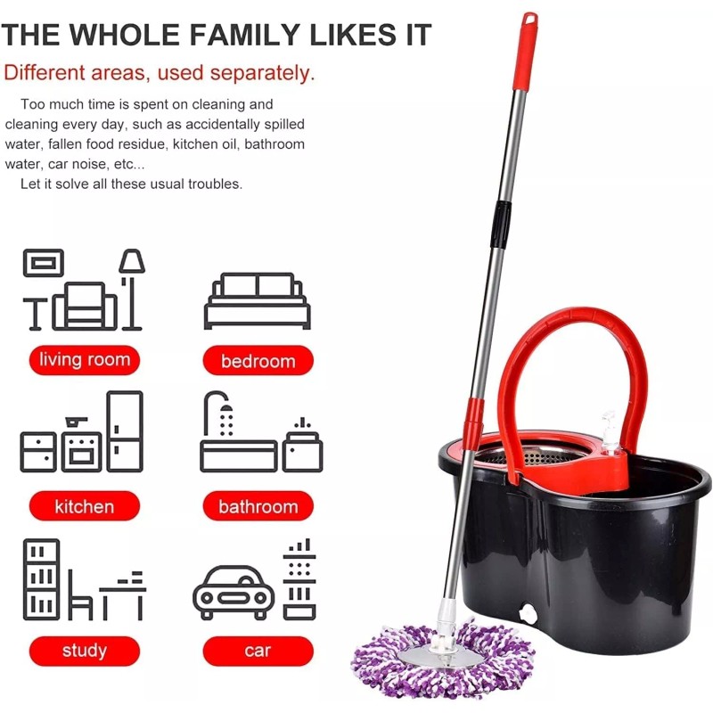 360° Spin Mop and Bucket w/wringer Set +2 Microfiber Refills
