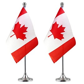 WXTWK 2 Pack Canada Flag Canadian Desk Flag Small Mini Canadian Table Flags With Stand Base,Home Office Festival Events Celebration Decorations