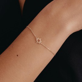 14K Solid Gold Star of David Bracelet for Women | 14K Gold Protection Bracelet | Dainty Star Jewelry | Gifts for Birthday, Adjustable 6" to 7"