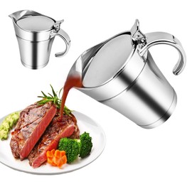 450 ml Stainless Steel Thermal Gravy Boat, Sauce Jug with Hinged Lid, Double Insulated Sauce Jug, Thermal Gravy Boat, Elegant Silver Sauce Jug for Home, Dinner, Restaurants, Parties, Christmas